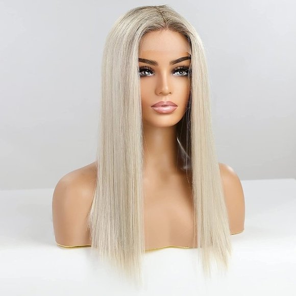 Ombre Platinum Blonde Middle Part Hair Wigs - Picture 2 of 6
